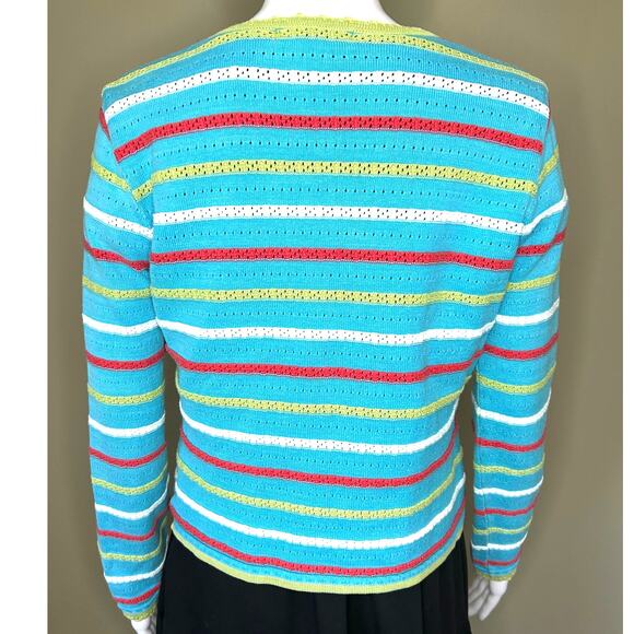 Micmac Paris Vintage Cotton Cardigan Sweater Aqua Stripes Size EU 90 / US 6 - Picture 7 of 9